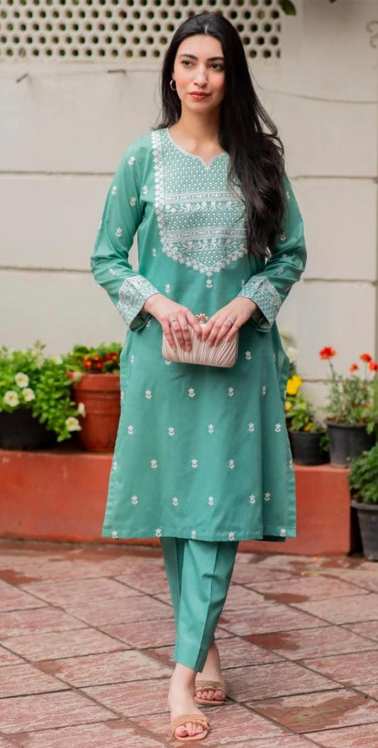 Embroidered Mint Green Lawn Suit